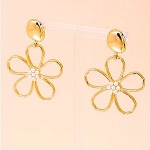 Elegant Metal Hollow Flower Imitation Pearl Stud
Dangle Gold Flower Earrings,NWT